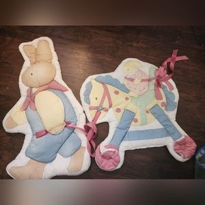 Vintage Red Calliope  Bunny Rabbit Wagon Rocking Horse Wall Hanging Art Nursery